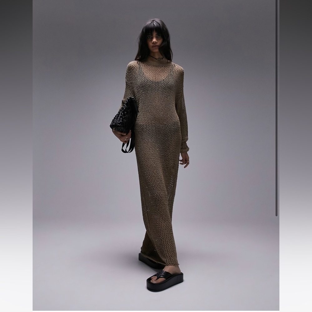 Top Shop Sheer Brown Knit Maxi Dress